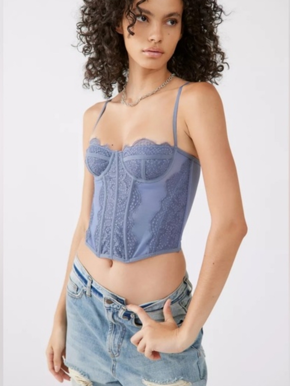 Out From Under Urban Outfitters Modern Love Lace Corset Top - Slate Blue - SP